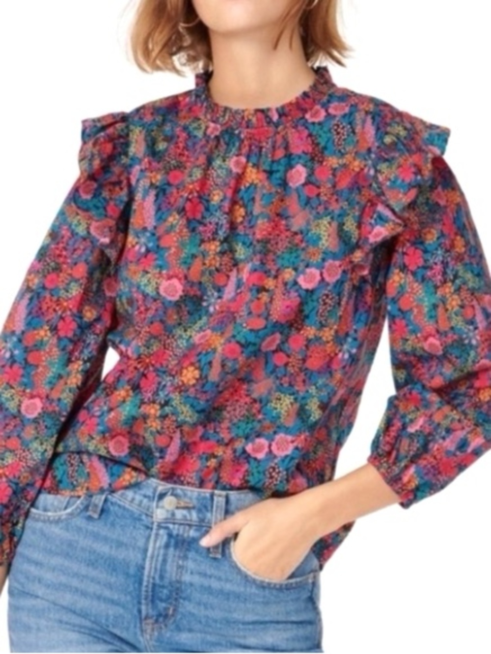 J.Crew Liberty of London Ciara Floral Flutter Sleeve Top Medium 100% Cotton